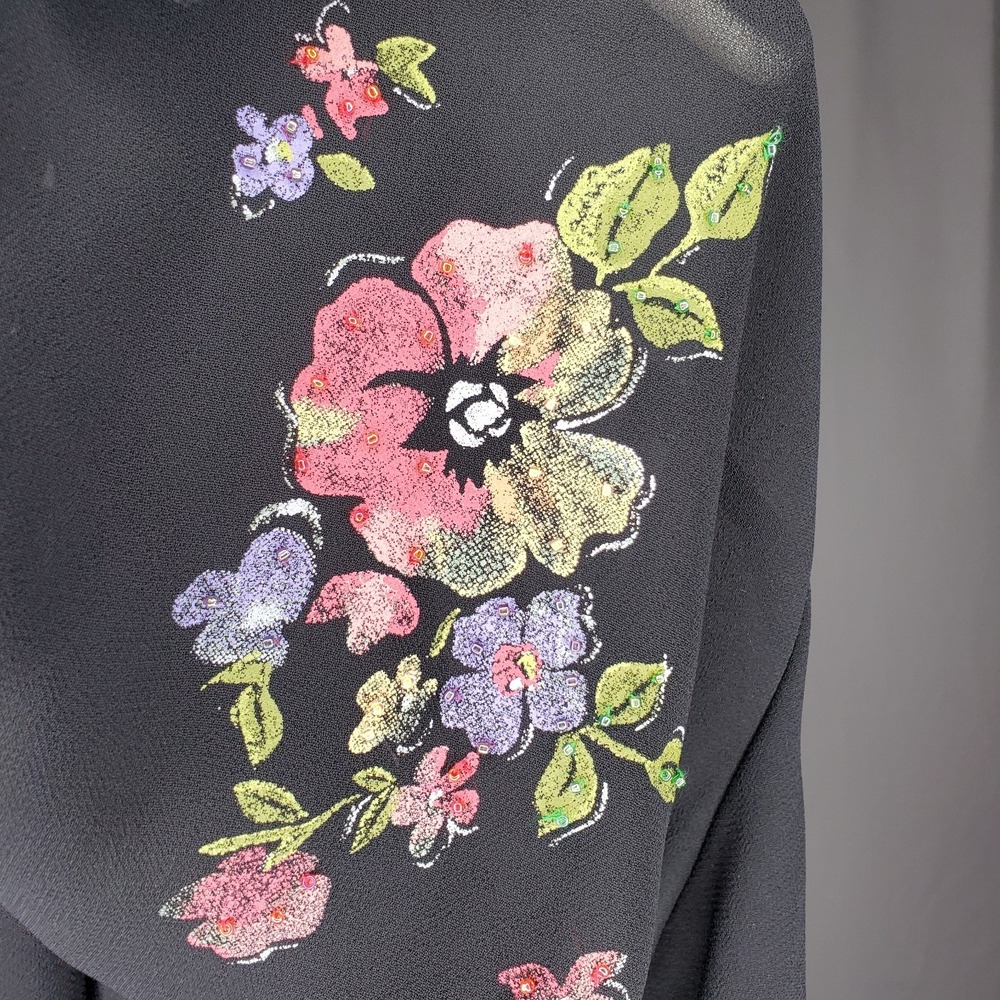 Karin Stevens Top Women 24W Black Sheer Open Back Short Sleeve Beaded Flower 90s - Picture 7 of 11